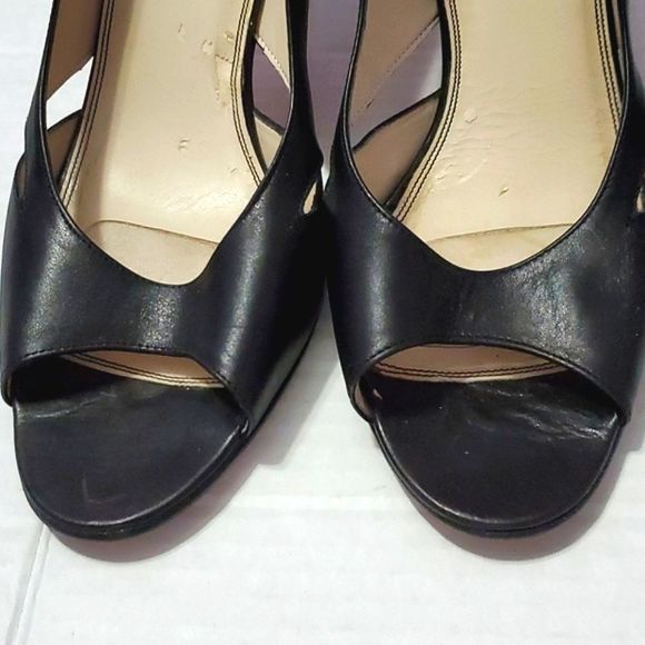 Talbots Leather Black Open-toe Classic Career Modest Heels - Picture 3 of 10
